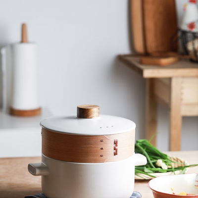 肆月層疊白色日式陶瓷砂鍋蒸鍋